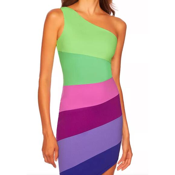NEW SUSANA MONACO colorblock one shoulder mini dress in maldives - Picture 4 of 4